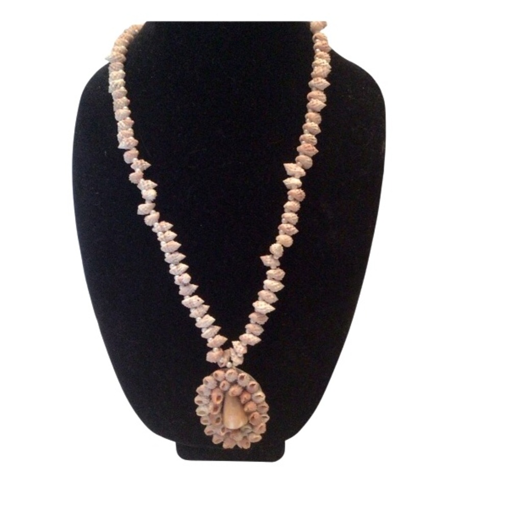 Sea Snail Shell Necklace with faux pearls